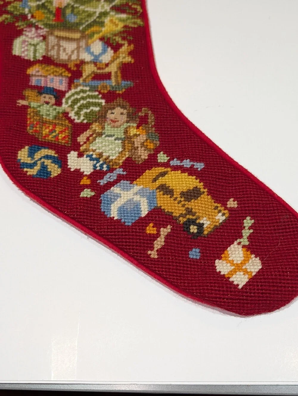 Vintage Sferra Handmade Needlepoint Christmas Stocking - Tree And Presents